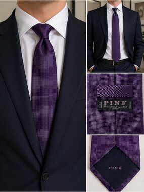 Thomas Pink London Purple Micro Check 100% Silk Tie Handmade England